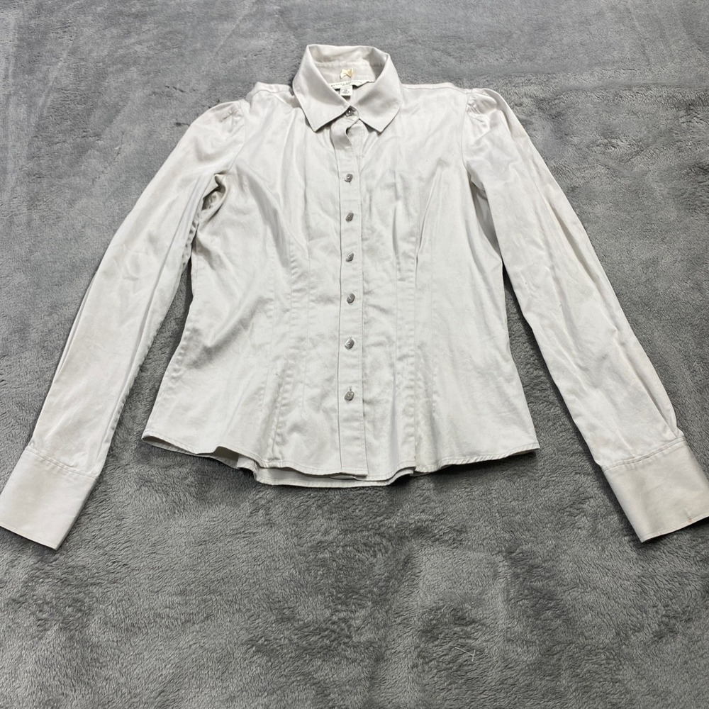 Banana Republic Button Down Women XS Gray Stretch Cotton Long Sleeve Shirt Top